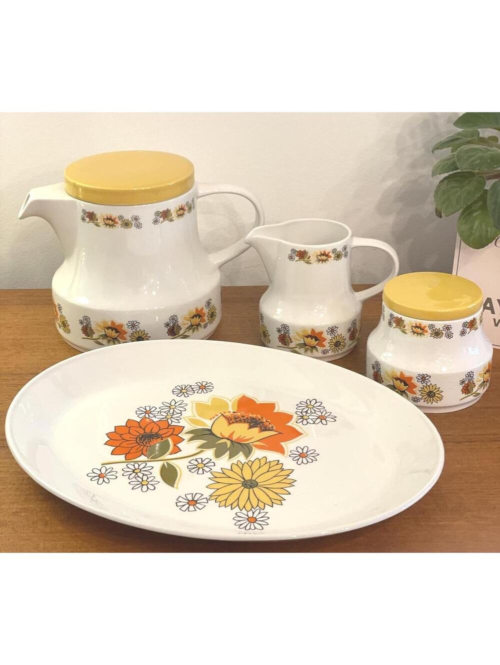 Johnson Bros Snowhite Tea Coffee Set Ironstone England 4 Pc + Platter